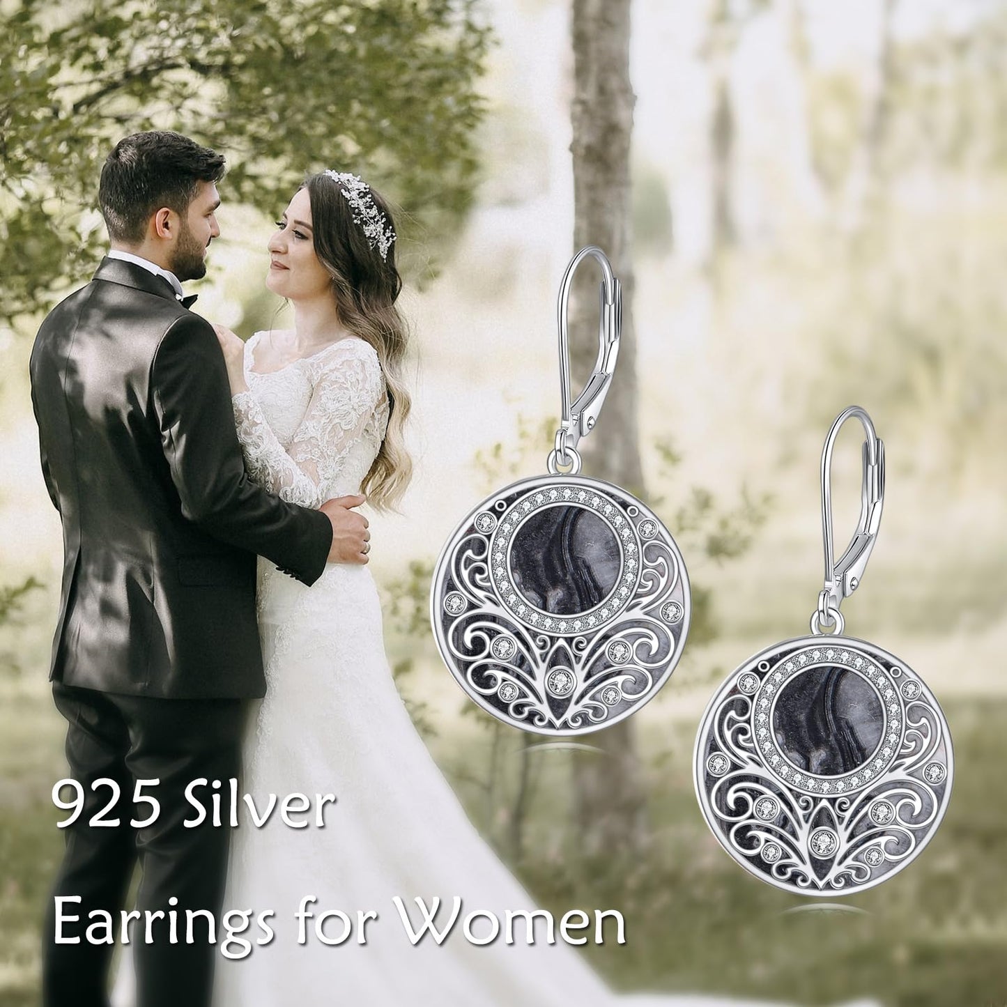 Sterling Silver Nature Stone Filigree Leverback Dangle Earrings Jewelry Gifts For Women
