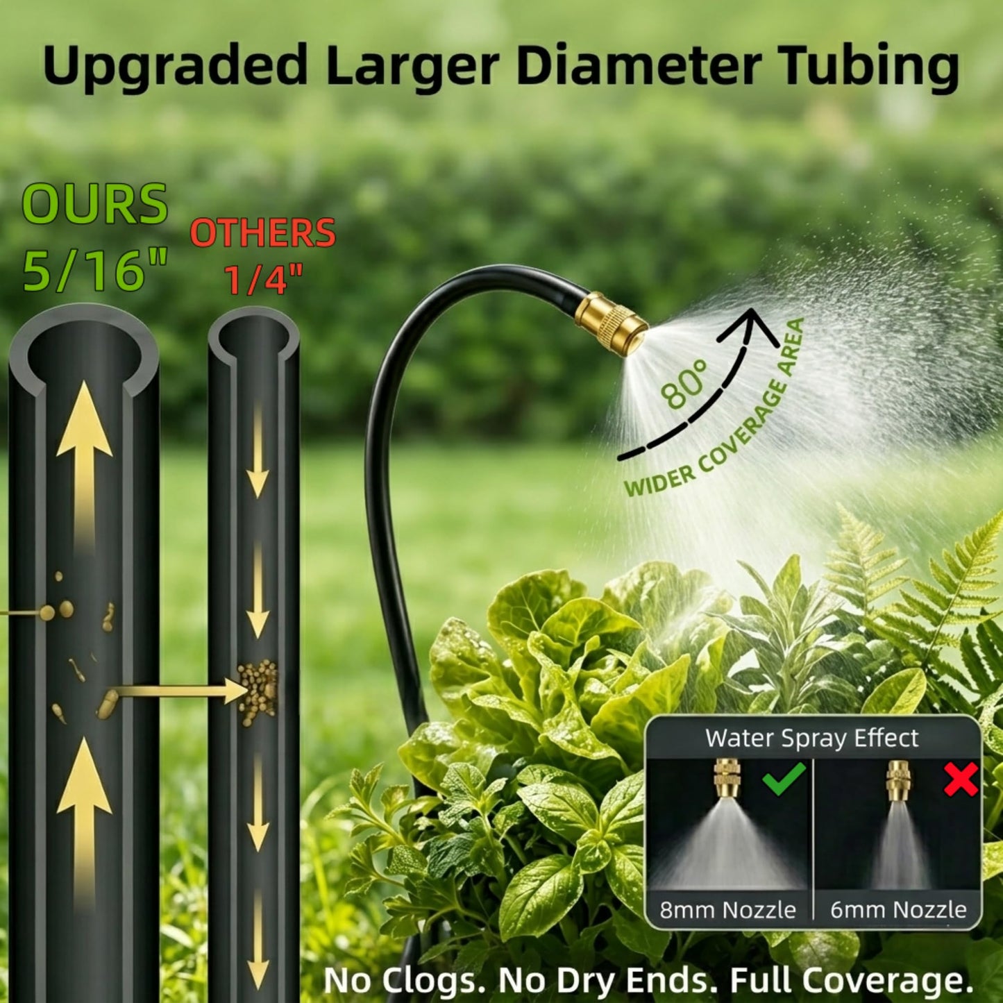100 Ft Drip Irrigation System for Garden - Drip Irrigation Kit with 32 360°Adjustable Copper Nozzles Hose, Automatic Atomizing Plant Watering Sprinkler System for Yard, Lawn, Greenhouse, Potted