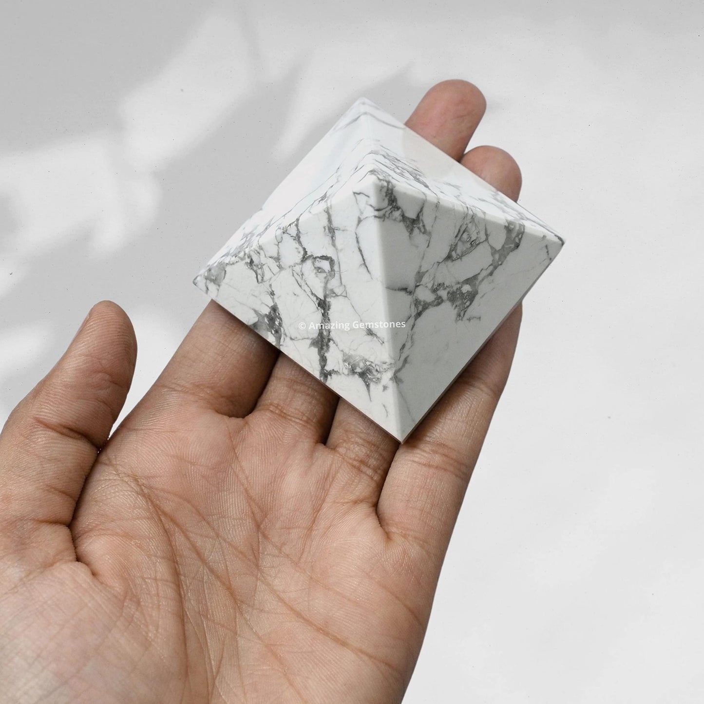 Amazing Gemstone Howlite Pyramid Crystal Healing Stones - 2" Great Pyramid Figurine of Natural Stone Pyramid for Meditation, Reiki, Chakra Balancing and Crystal Pyramids Grid