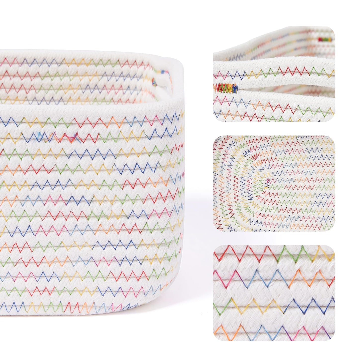 MiniArk Small Storage Baskets for Organizing | Closet Organizer Bins | Shelf Toy Basket | Woven Rope Baskets | Cube Decorative Box | Shallow Basket | 13x8.5x5.1” | 4 Packs Rainbow