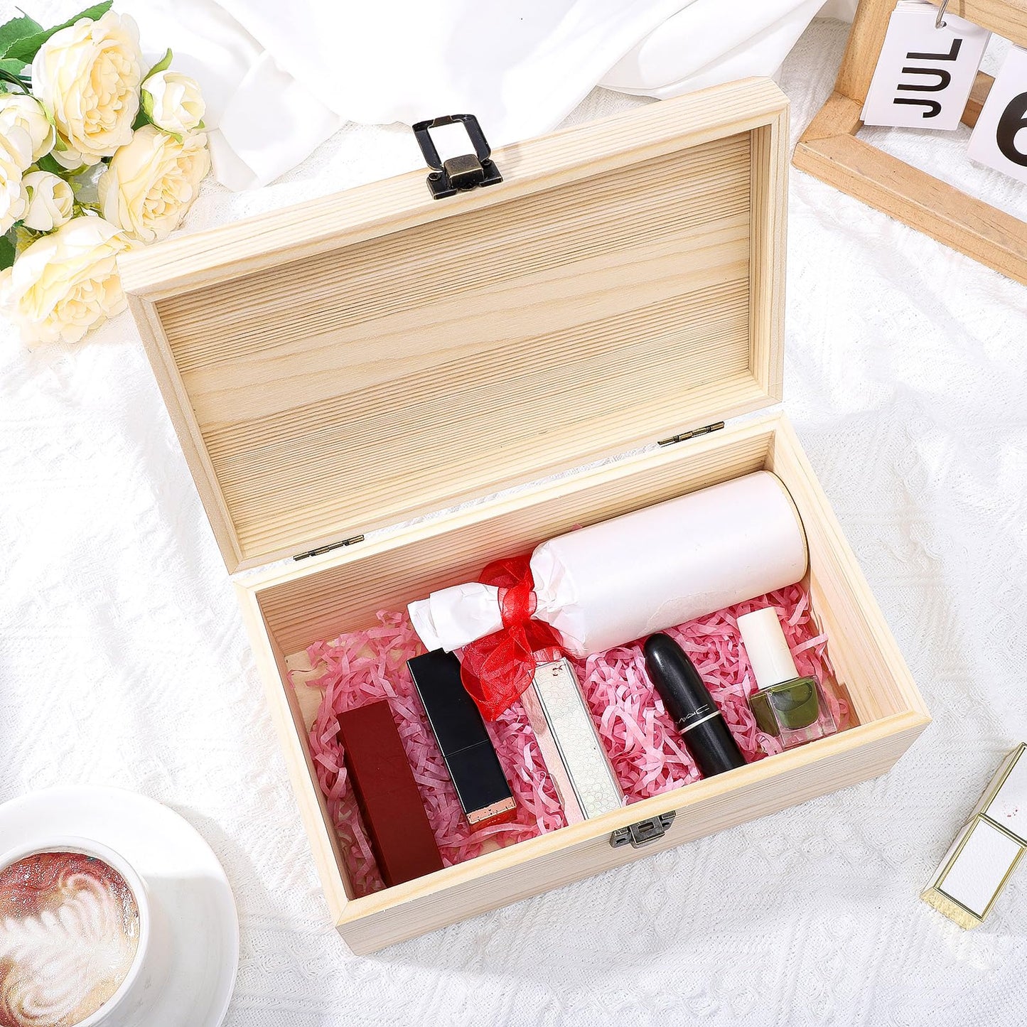 WSICSE Unpainted Wood Box with Hinged Lid - Large 9.2"x5.5"x3.9" for Crafts DIY Storage Jewelry & Gift Box and Hobby Organization for Father's Day