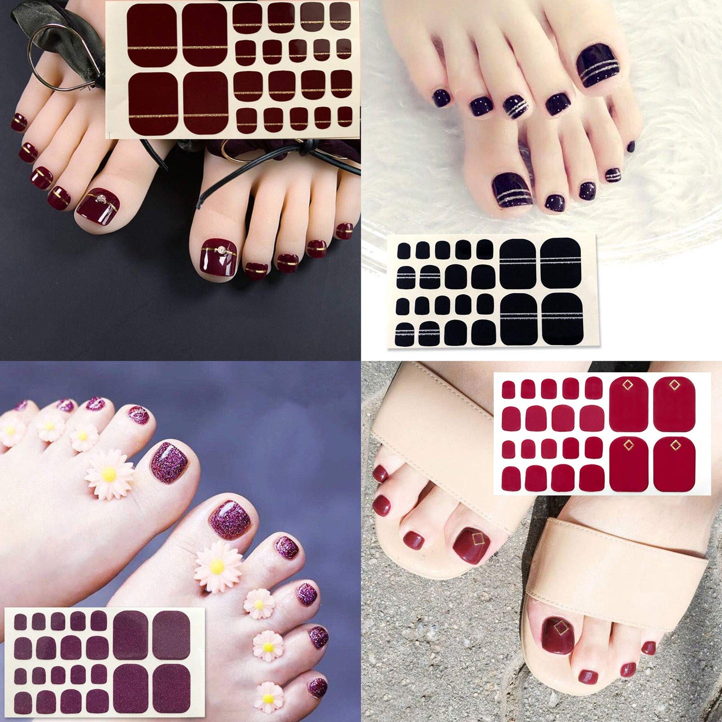SILPECWEE 20 Sheets Toe Nail Stickers Full Nail Wraps for Women Solid Color Stick on Toenail Polish Strips Self-Adhesive Toe Stickers Polish Gel Nail Strips for Nail Art with 1pc Nail File
