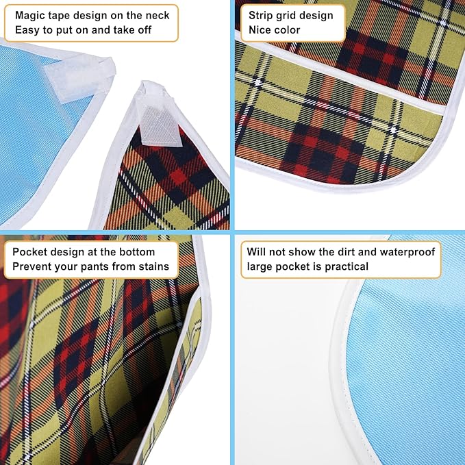 Adult Bibs, Waterproof Bib Clothing Protector with Crumb Catcher, Reusable Dining Bibs for Elderly, Men Women