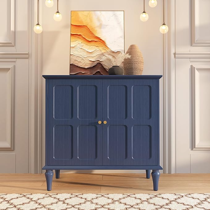 ARTPOWER Blue Sideboard Buffet Cabinet with Storage, Mid-Century Modern Storage Cabinet with 2 Doors and Adjustable Shelves, Accent Style Sideboard for Entryway, Dining Room, Living Room