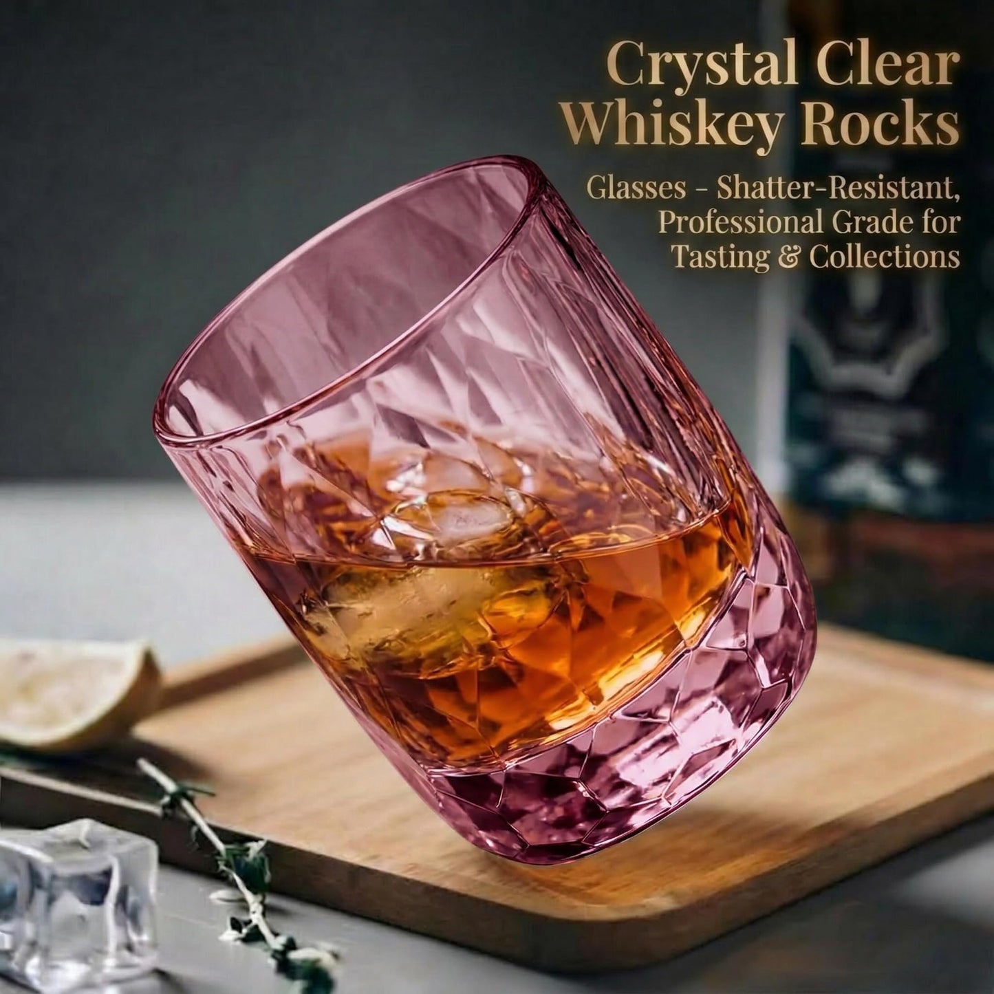 LUMYYNE Diamond Cut Faceted Crystal Whiskey Glass, 6 oz Rocks Glass, Old Fashioned Glass for Bourbon Scotch, Heavy Base Classic Barware Gift for Dad