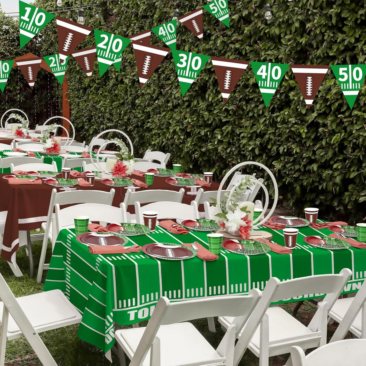 Football Party Decorations Disposable Tablecloth Plastic Touchdown Table Cover for Birthday Football Party Games Decoration 54 X 108Inch，2 Pack