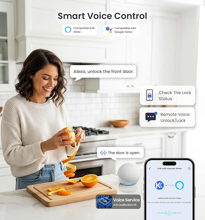 Veise VE027 Built-in Wi-Fi Smart Lock, Fingerprint Keyless Entry Front Door Lock, App Remote & Voice Control, No Hub Needed, Touchscreen Keypad Deadbolt, IP65 Waterproof, BHMA Grade 3, Satin Nickel