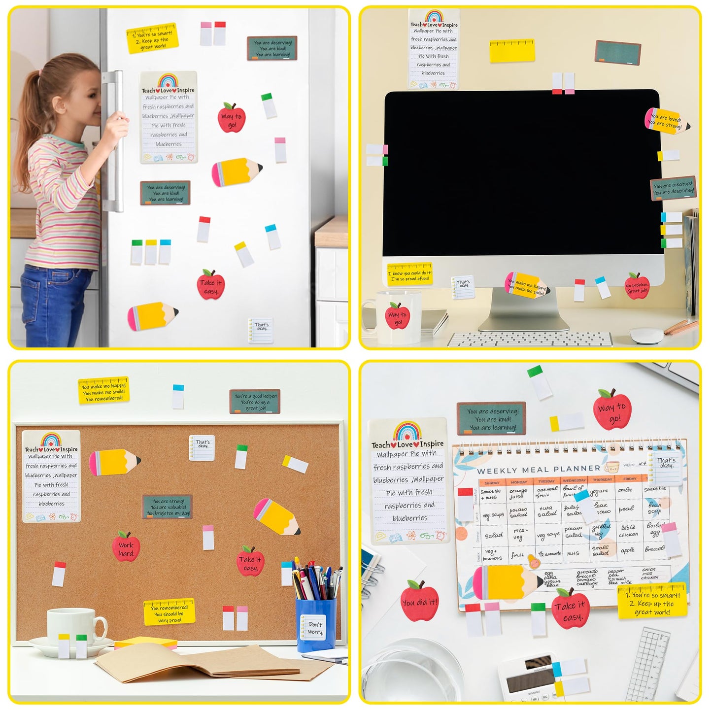 Xqumoi 2 Pack Teaching is A Work of Heart Sticky Notes Set - Ruler Blackboard Pencil Apple Self-Stick Note Pads Teacher Appreciation Gift Writing Memo Pads Page Marker Back to School Office Supplies