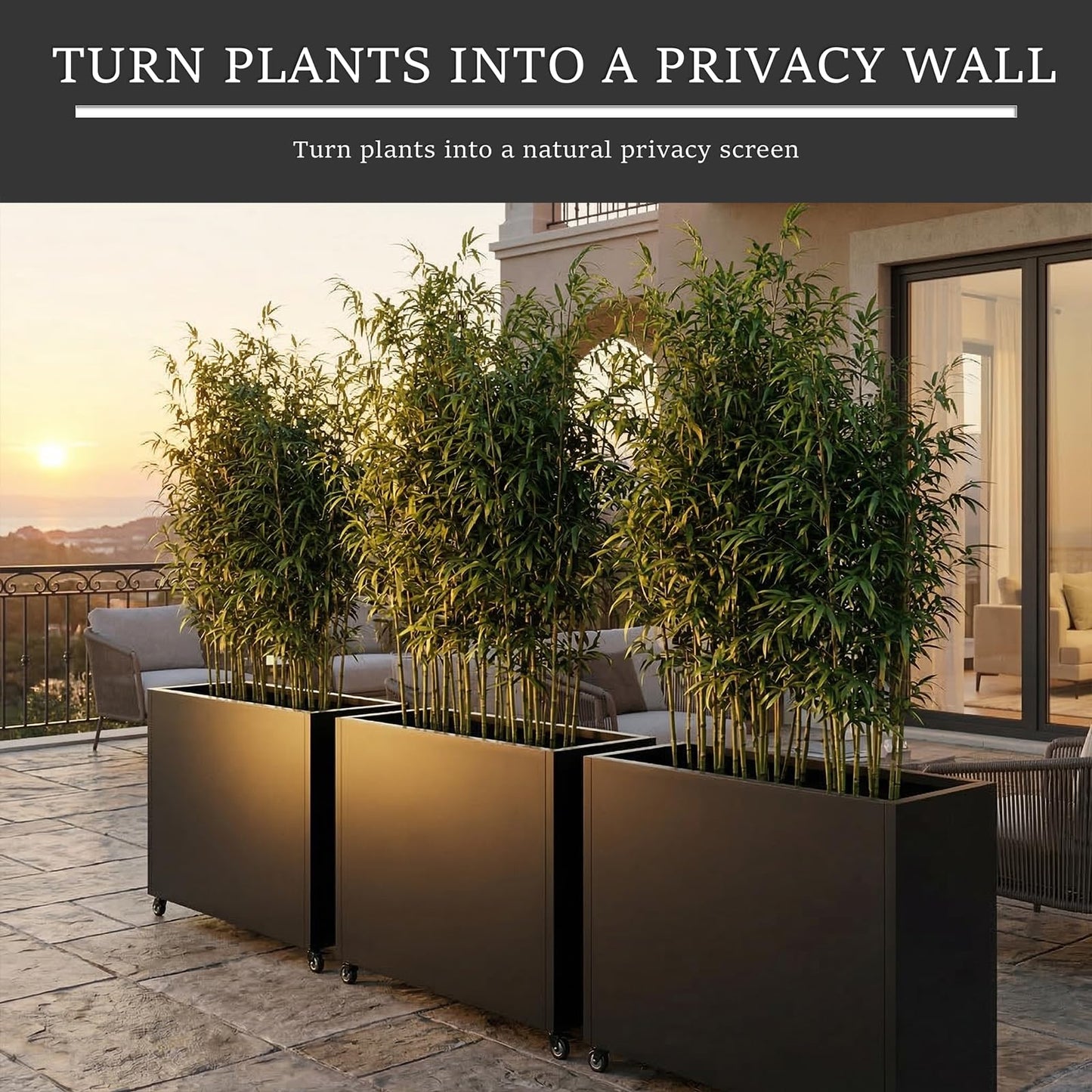 WIZWERK Metal Planter Box with Wheels, 36" Large Rolling Outdoor Planter with Drainage & Removable Shelf, Rectangular Planter Raised Garden Bed for Patio, Balcony, Porch & Backyard, Black