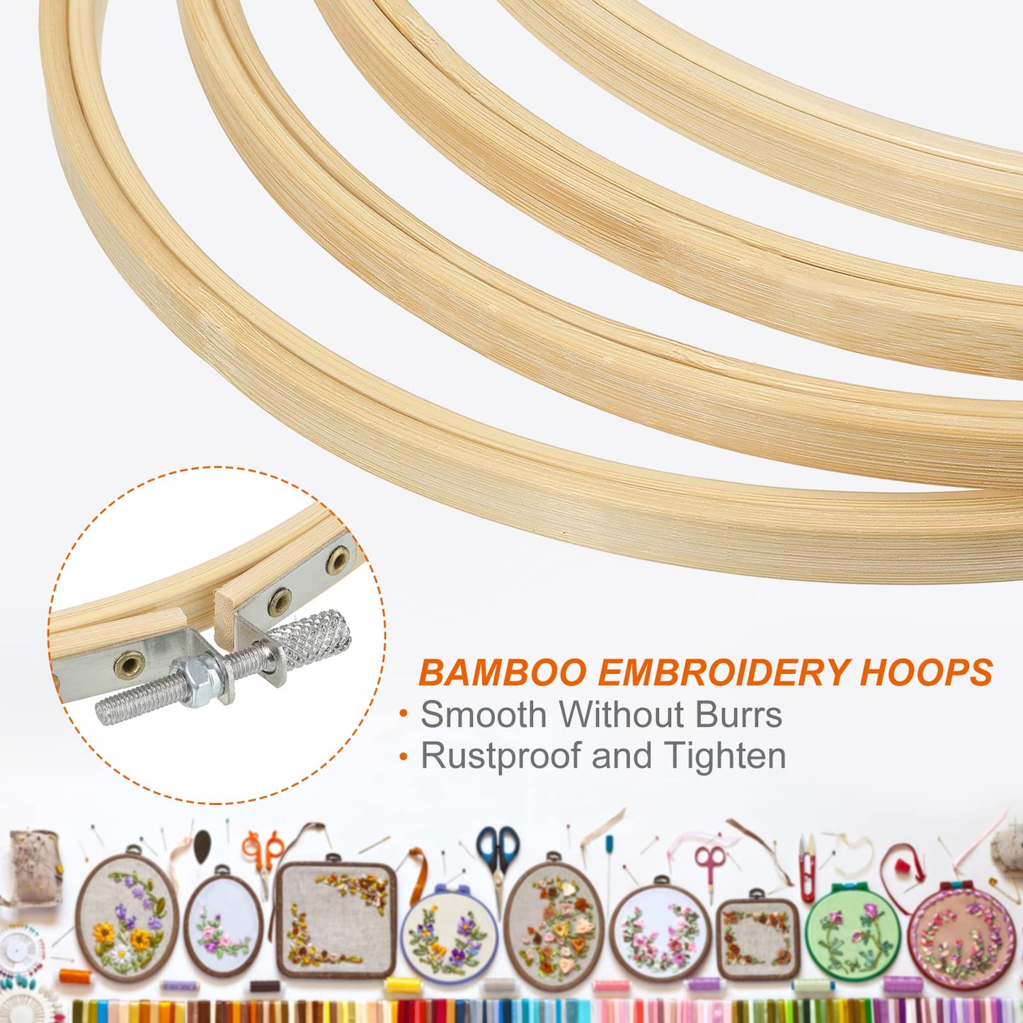 PATIKIL 12 Pieces 9 Inch Embroidery Hoops Round Adjustable Bamboo Circle Cross Stitch Hoop Ring Bulk for Embroidery Art Craft Handy Sewing Decoration