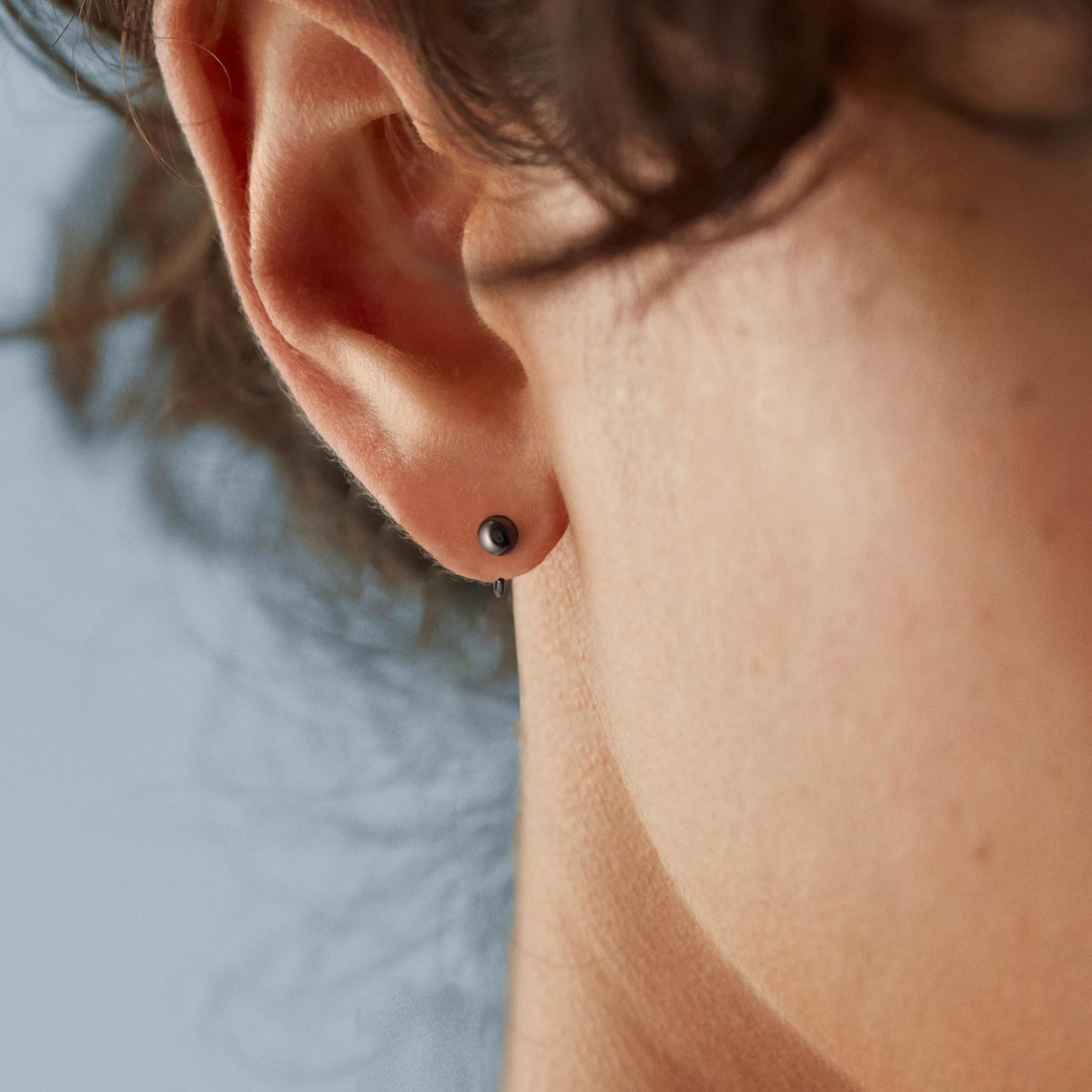 Black Half Hoop 925 Sterling Silver Little Ball Huggie Black Hug Hoop Earring for Women