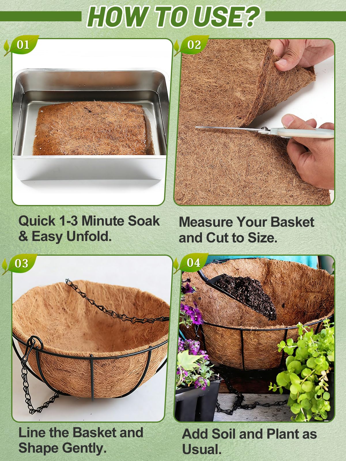 16'' x 160'' Natural Coco Liners for Planters - Coconut Fiber Hanging Basket Liner for Window Box Raised Bed Liner Garden Decoration Reptile Carpet