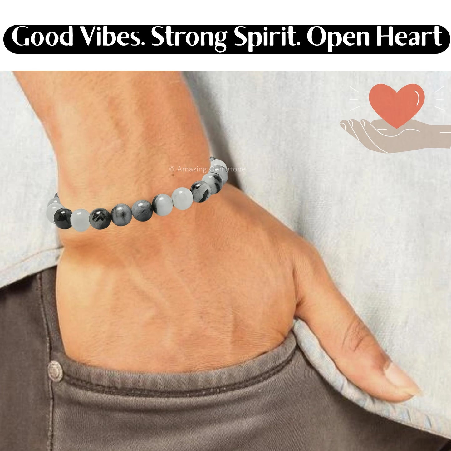 Amazing Gemstone Black Rutilated Quartz Bracelet for Women Men's Gifts - Protection Healing Crystal Bracelet - 8mm Gemstone Beaded Adjustable Bracelet Pulseras Para Hombres Mujer Stocking Stuffers