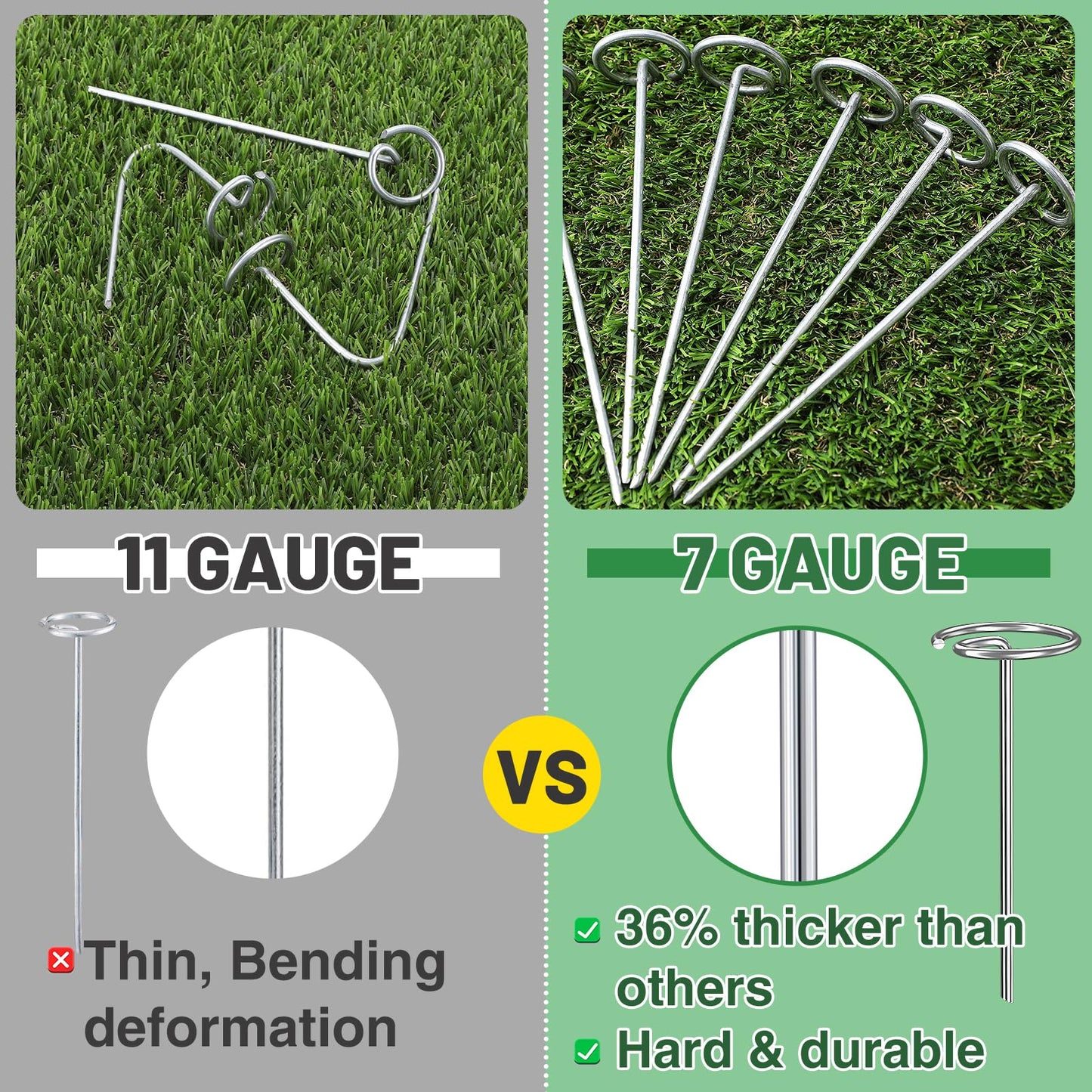 100 Pcs 7 Gauge Thickened Graden Fabric Stakes - 6in Heavy Duty Galvanized Landscape Staples, Circle Top Ground Pins for Securing Lawn Weed Barrier Fabric Cover