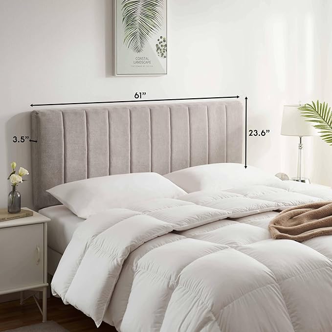 Nestl Upholstered Queen Headboard - Easy Assemble Channel Stitched Headboard Queen Size - Wall Mounted Headboards with 3D Soundproof Wall Panels Peel & Stick Floating Headboards, Silver