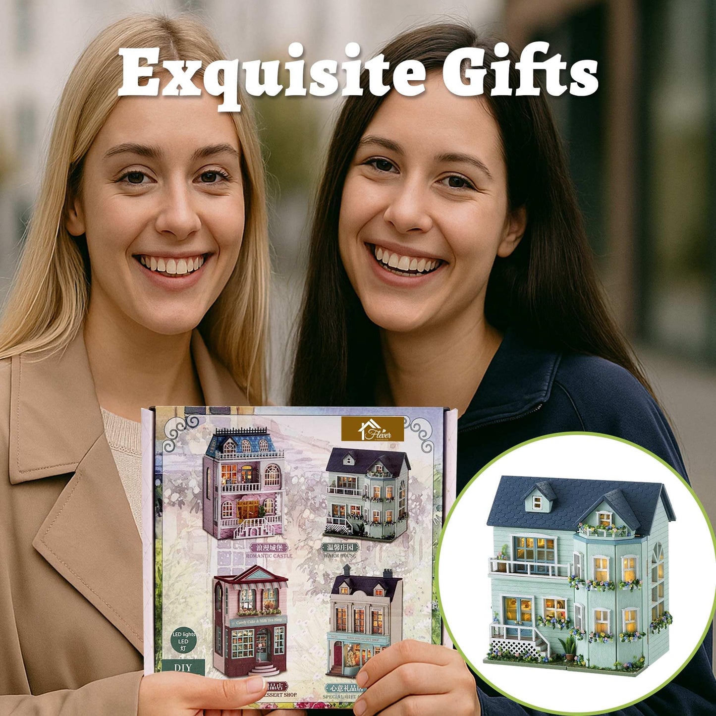 Flever Dollhouse Miniature DIY House Kit Creative Room with Furniture for Romantic Valentine's Gift (Warm House)