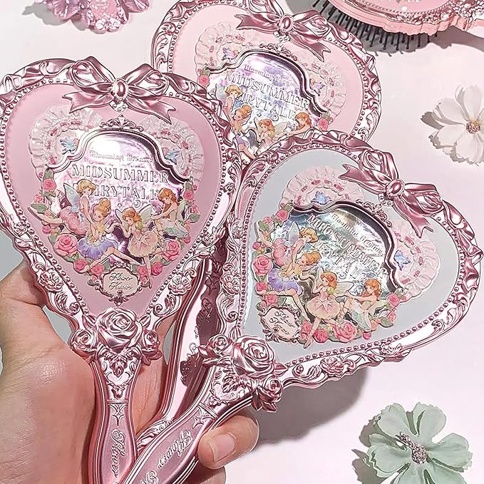 Flower Knows [Gift] Hand Mirror,Buy 5 Cosmetics,Get 1 Midsummer Fairytales Green Hand Mirror,Vintage Heart Handheld Mirror,Fancy Princess Mirror with Long Handle,Gift for Girls & Women(Tea Menthe)