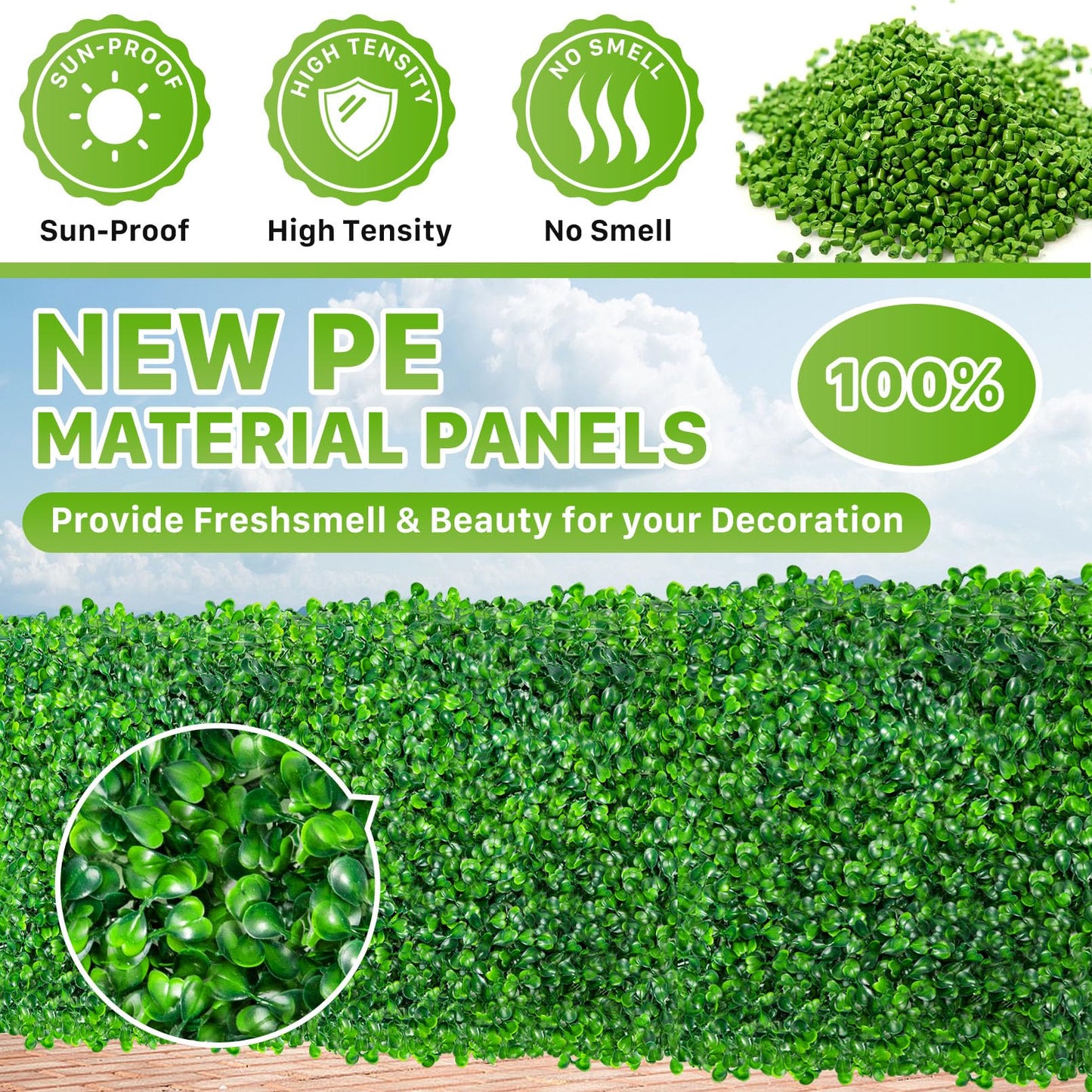 PLMMOUT 12 PCS Artificial Grass Wall Panels, 10"x10" Faux Hedge, Green, Modern Style, Polyethylene Material, Perfect for Indoor/Outdoor Decor