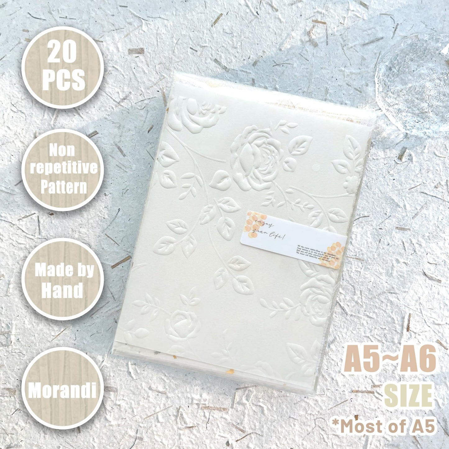 Aromoty 20Pcs Handmade Scrapbook Paper Craft Textured Paper Wedding A5 sheet Mesh Fabric Mulberry Special Mix for Bridal Scrapbooking Junk Journal Journaling Supplies DIY Materials,5.8x8.2 inches