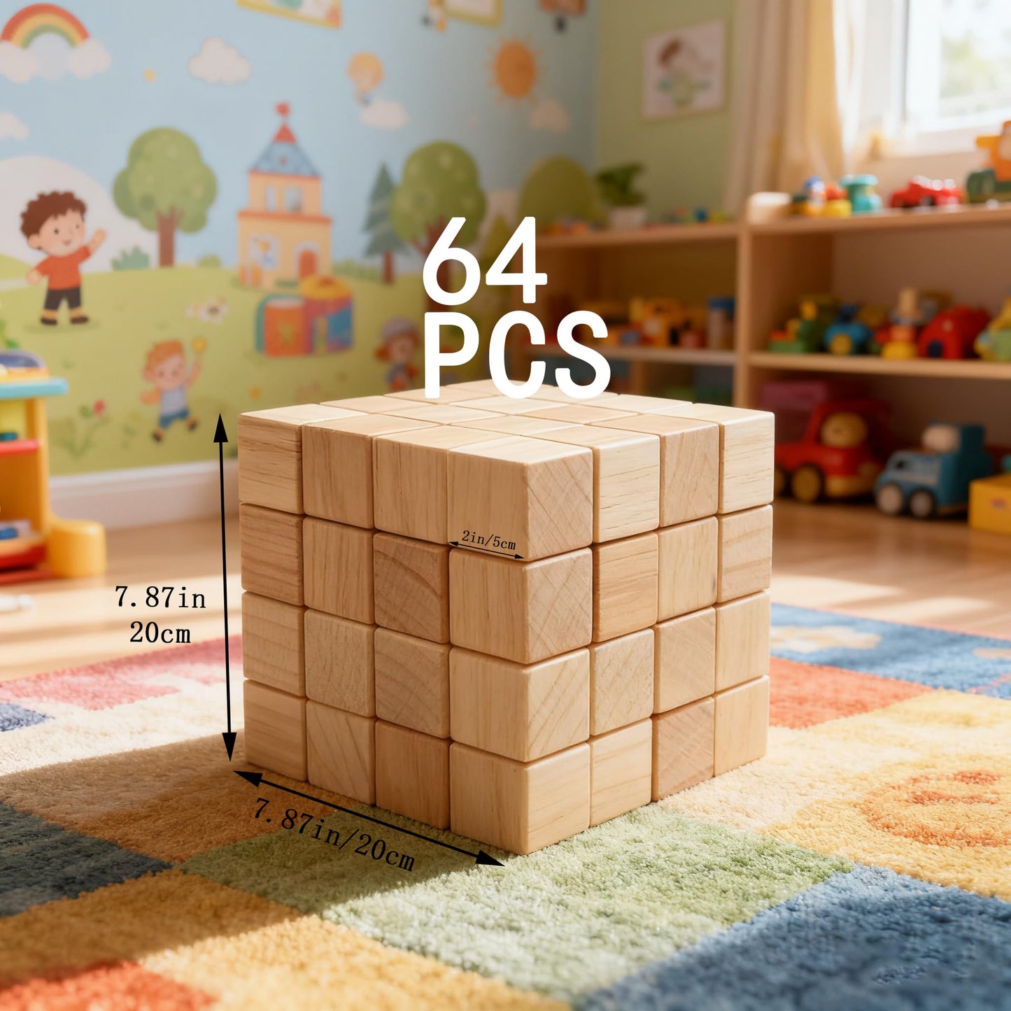 64PCS2-inch Blank Pine Wood Blocks, Suitable for Crafts, Carving, Laser Engraving. Shower Party Decorations.