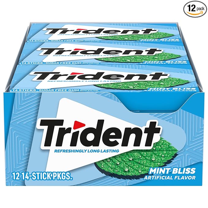 Trident Mint Bliss Sugar-Free Chewing Gum, 12 Packs of 14 Pieces (168 Total Pieces)
