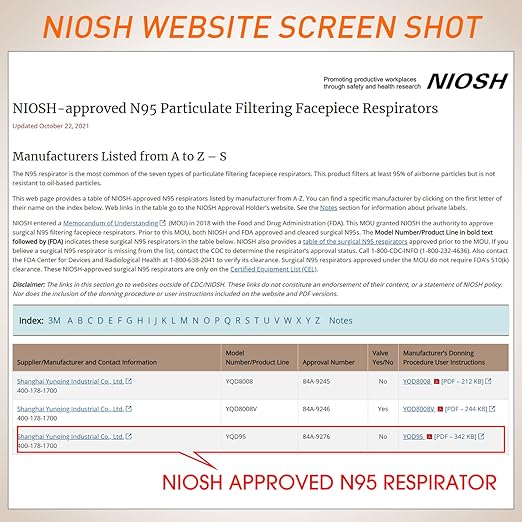 N95 Mask NIOSH Approved 25-Pack, Particulate Respirator N95 Face Masks Universal Fit - Individually Wrapped