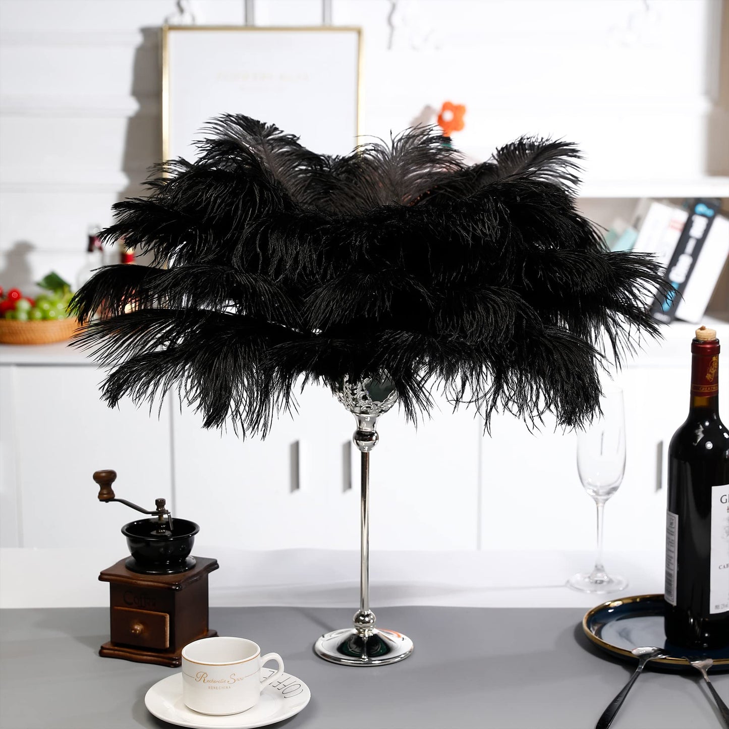 Soarer Black Ostrich Feathers Bulk - 15pcs 10-12 inches for Wedding Party Centerpieces, Home Decorations and DIY Crafts(Black)