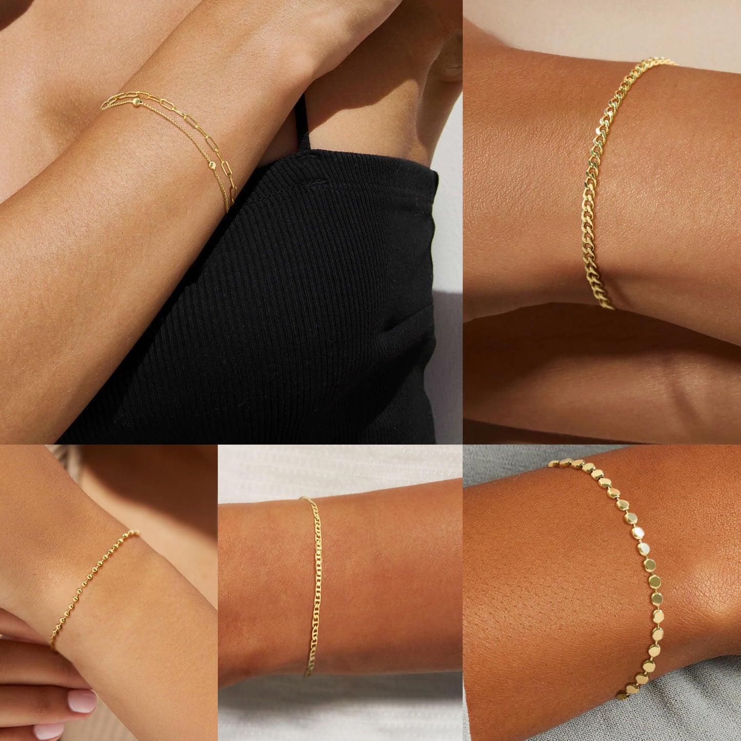 JECOMY Dainty Gold Bracelets for Women - Waterproof Stackable Gold Bracelet Stack Set - Perfect for Stylish Women