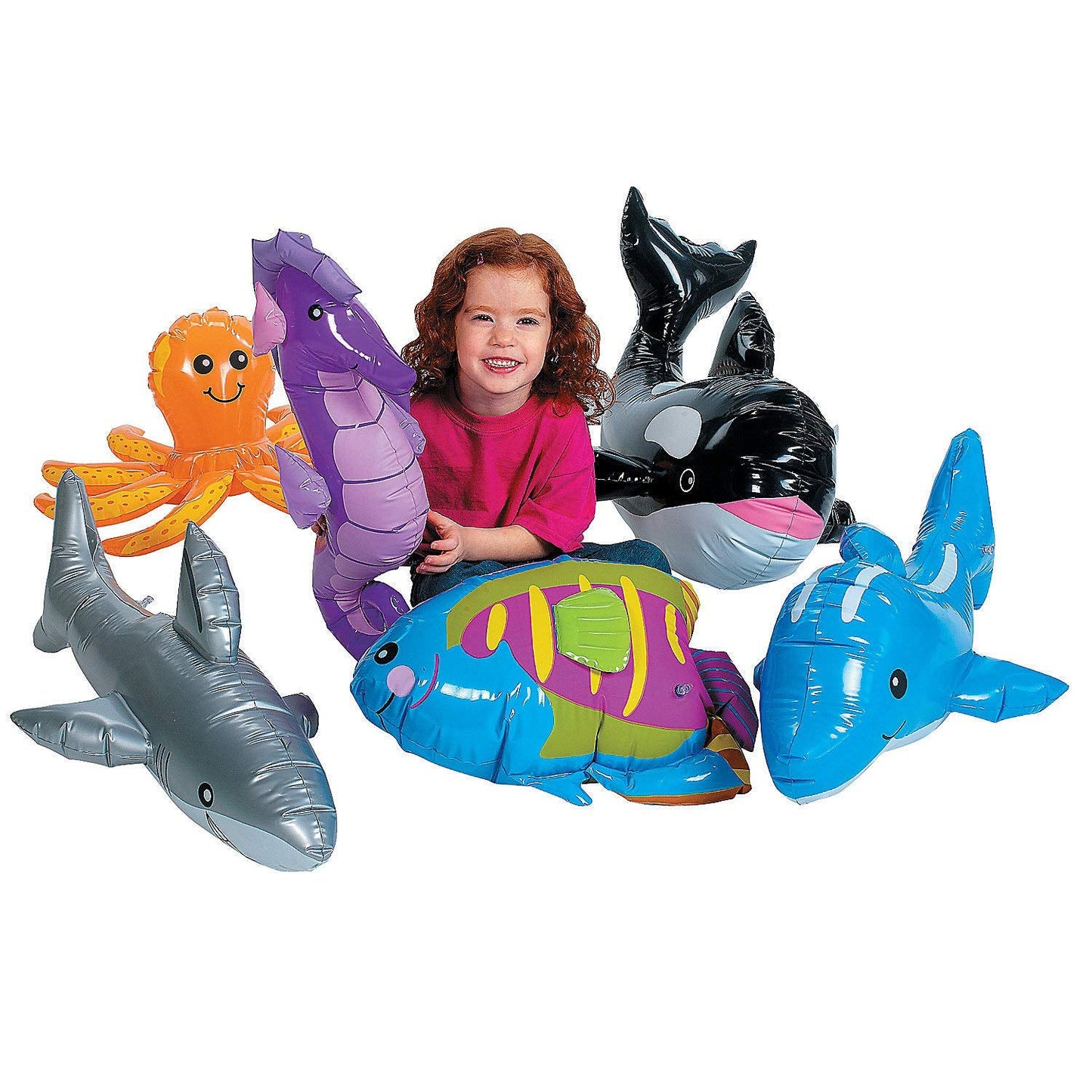 Fun Express Under The Sea Party Decorations Inflatables 6 Pack - Ocean Themed Party Favors with Shark Dolphin Whale Octopus Fish Seahorse | Inflatable Animals for Birthday Decor & Classroom Display