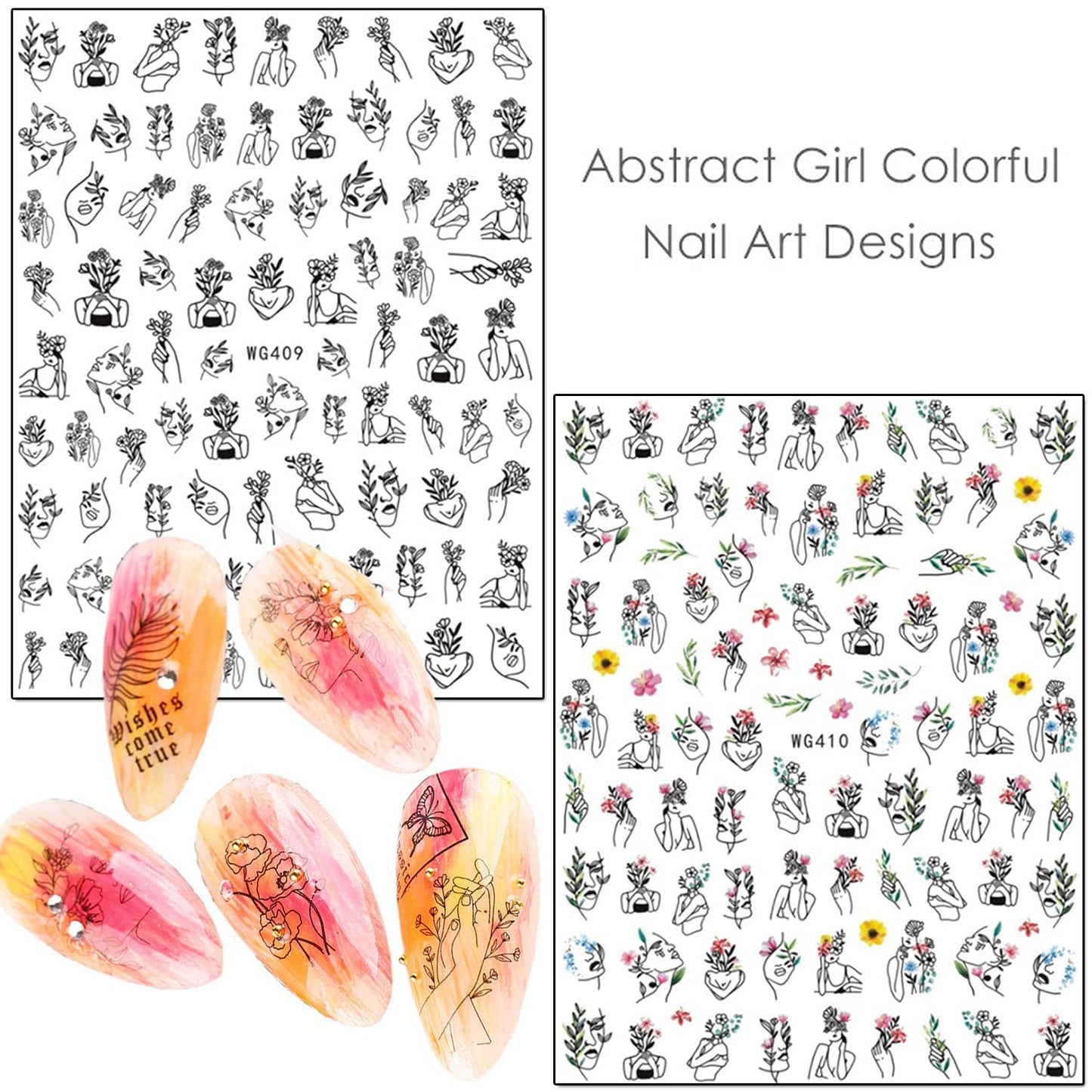 8 Sheets Heart Nail Art Stickers with 8 Sheets Abstract Nail Art Stickers