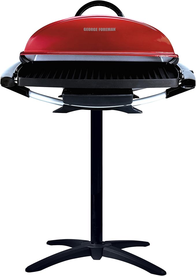 George Foreman Indoor Outdoor Electric Grill, Non-Stick Grill Griddle Plate, Healthy Grilling Drip Tray Reduces Fat, Portable Barbeque