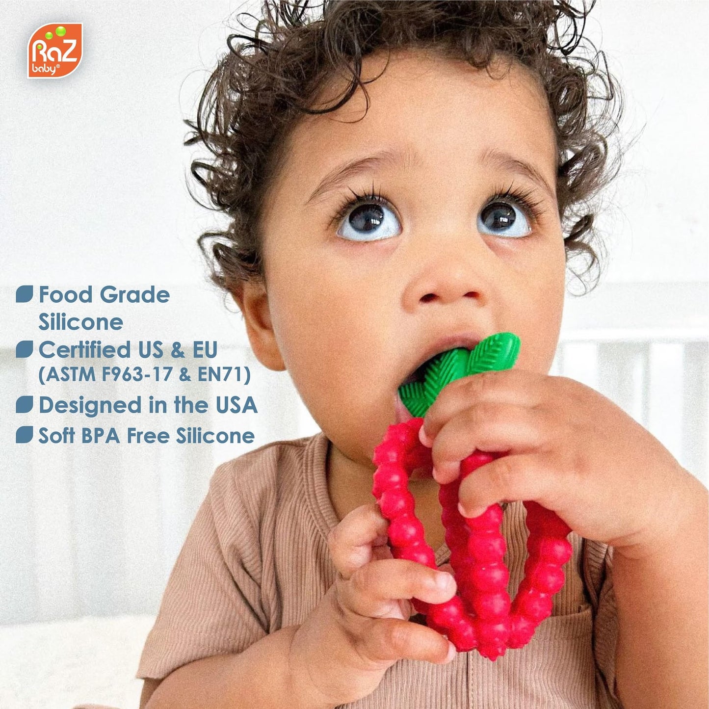 RaZBaby Silicone Infant & Baby Teething Toy Bundle - 3m+ - BerryBumps Soothe Babie's Sore Gums Back and Front - BPA Free, Easy to Hold
