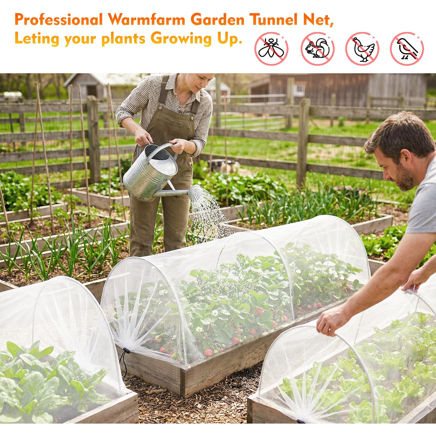 warmfarm 4ft Garden Row Accelerator Plants Cover, Pop Up Garden Bed Tunnel Net with 6 Stakes, Ready-to-Use Design Garden Beds Vegetable Rows Plant Protector for Protecting Vegetable Fruit