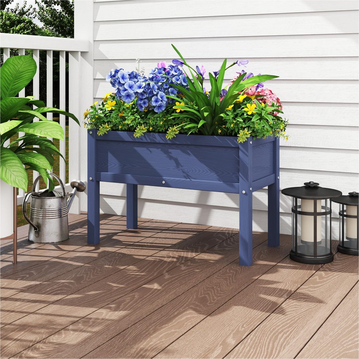 BIVODA Small HDPE Raised Garden Bed, Elevated Planter Box with Legs, Outdoor All-Weather Planter Raised Beds for Seeds, Herbs, Flowers, Vegetables (Navy Blue)