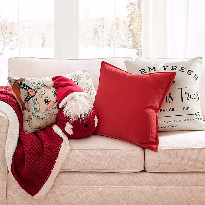 ZWJD Christmas Pillow Covers 24x24 Set of 2 Chenille Throw Red Cushion Covers with Elegant Design Soft and Luxurious Decorative Pillows for Couch, Bed, and Christmas Decor