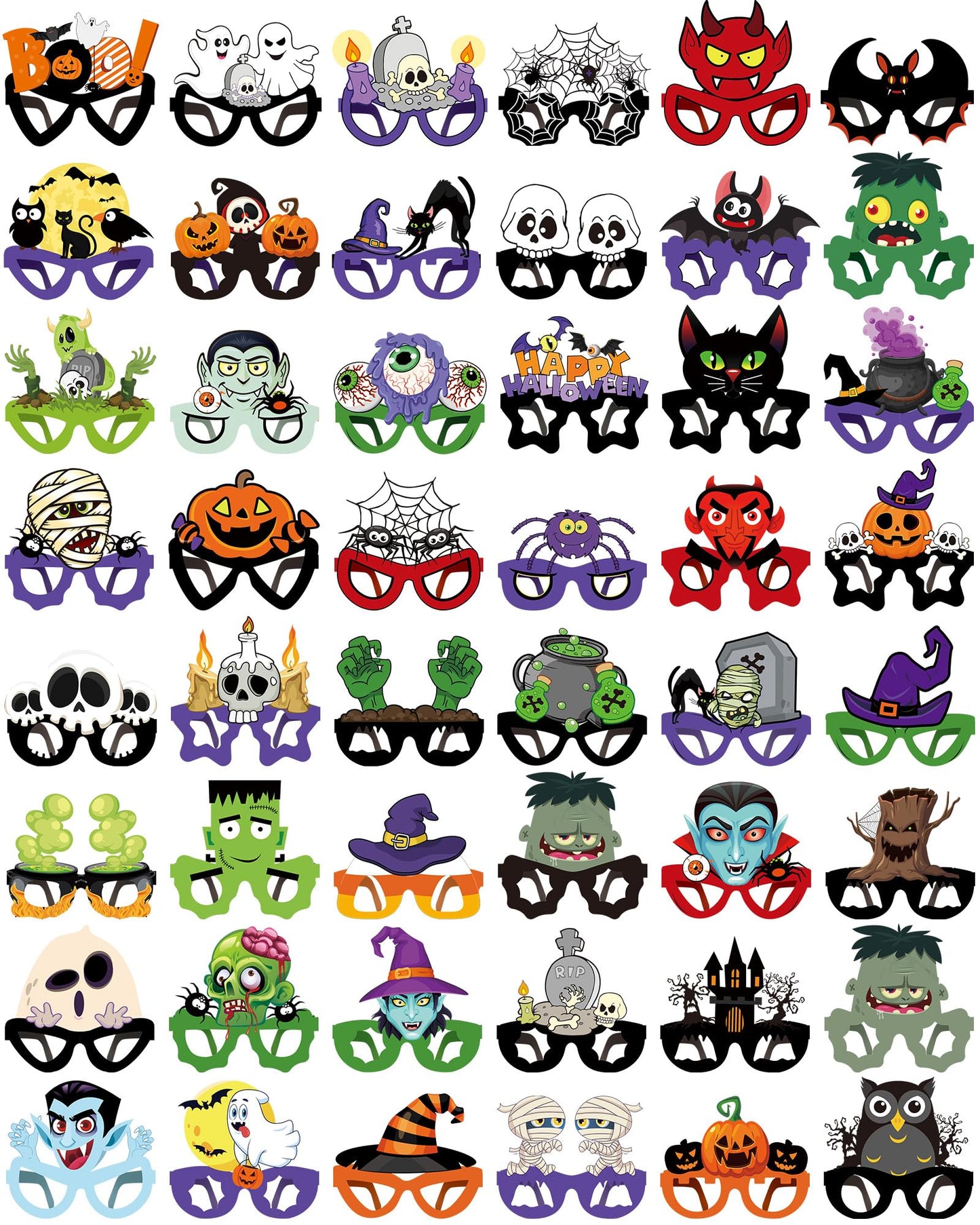 Liliful 48 Pcs Halloween Funny Glasses, Paper Novelty Party Ghost Eyeglasses Bat Pumpkin Spider Sunglasses for Halloween(Classic)