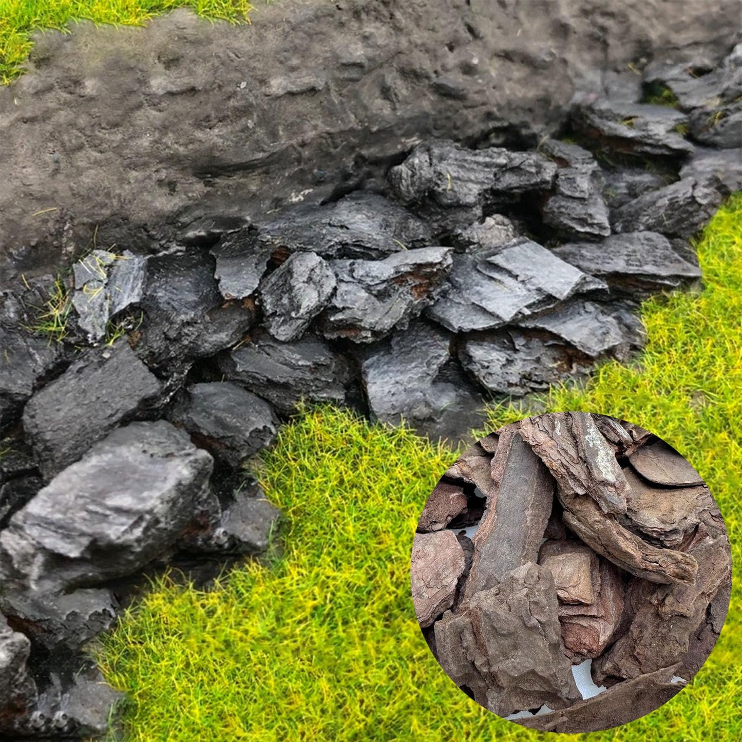 Attuslla 3 Pack Diorama Supplies Kit Model Scenery Tree Bark, Mountain Rock Material Model for Train Landscape Railway