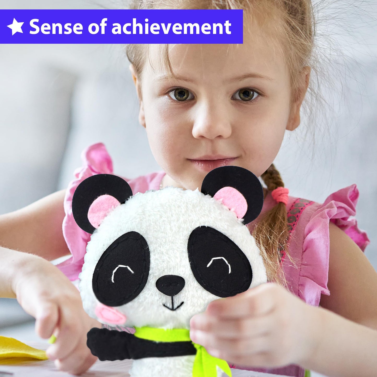 KRAFUN My First Sewing Kit for Kids Ages 6-10 Beginners | Learn to Sew Panda Stuffed Animal | Premium Thick Felt | Craft Gift for Girls & Boys