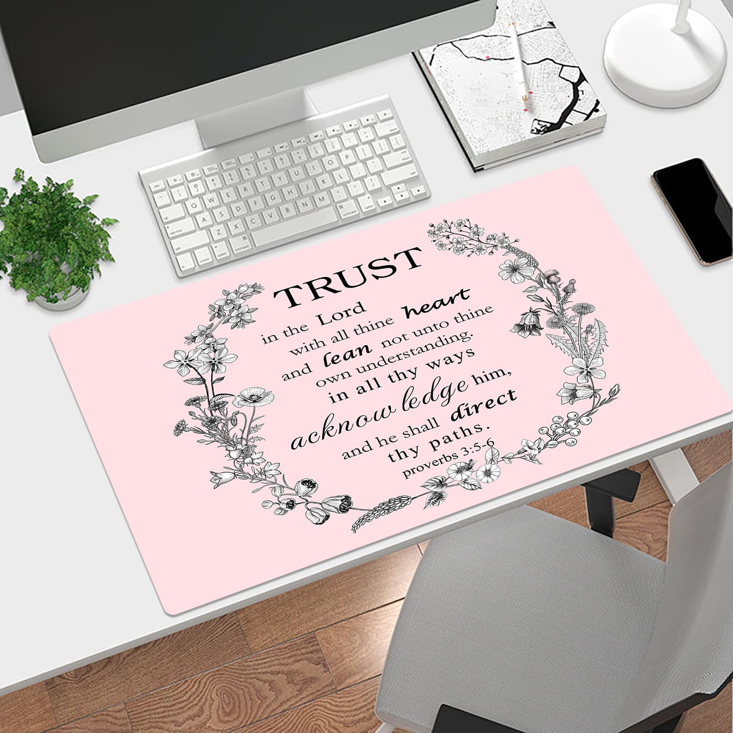 EOBTAIN Pink Large Mouse Pad Bible Verse Keyboard Mat 31.5x15.7 Inch Scripture XXL Extended Desk Mat Smooth Non-Slip Rubber Mousepad Relaxing Spiritual Desk Accessories for Office Home