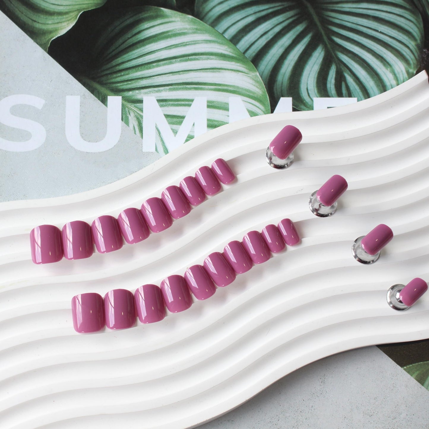 Plum Press on Nails Short Square, Acrylic Fake Nails Glue on Short Square Nails Press ons, Soft Gel Glue on Nail Stick on for Women Thick Solid Color 24pcs
