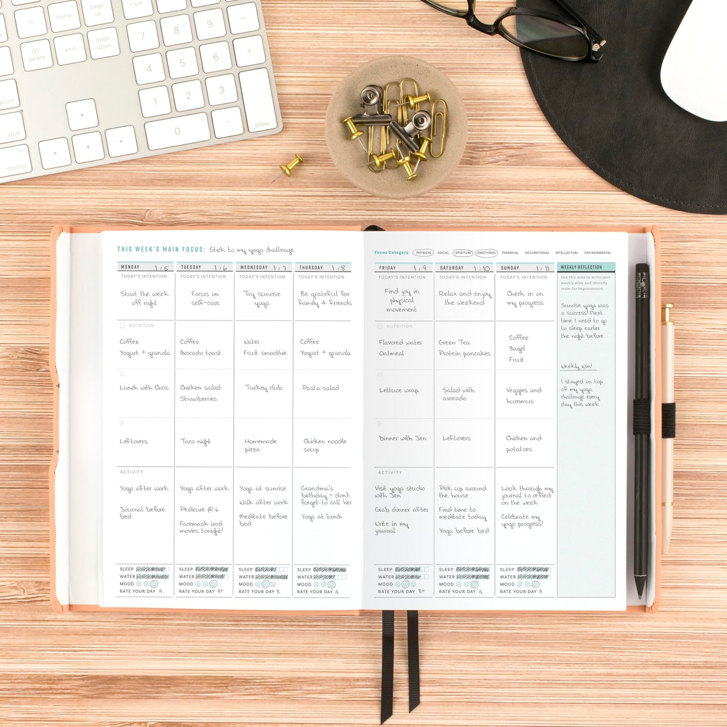 AT-A-GLANCE Wellness Journal, Undated Planner Weekly & Monthly, Self-Care Tracker for Mental & Physical Health, 5-3/4" x 8-1/4", Foundation, Peach (FDH-200)