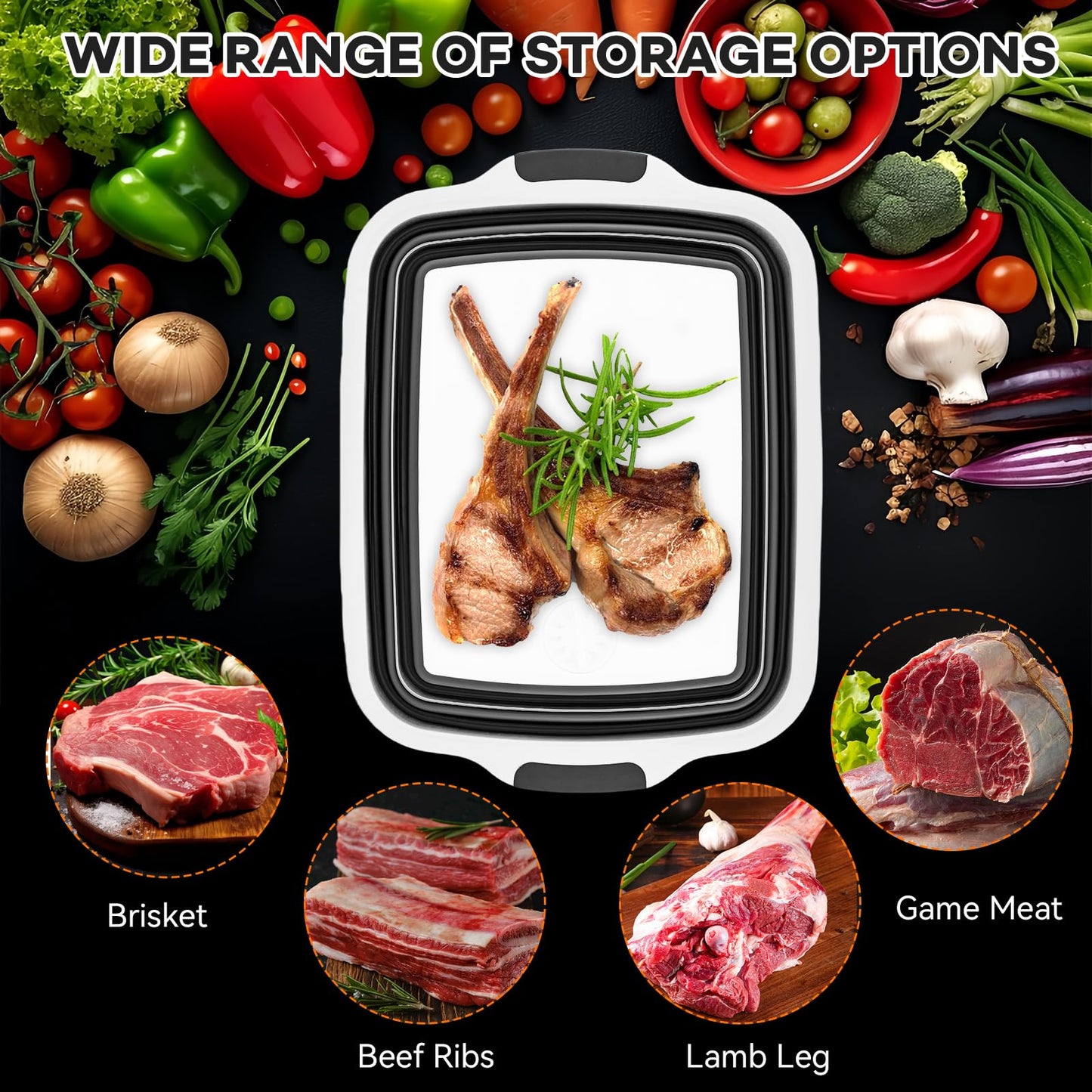 BBQ Prep Tub with Lid and Cutting Board, Collapsible Barbecue Tool Set for Marinating, Meal Prep, Food Storage, Grilling, Camping and Outdoor Cooking, Dishwasher Safe, Black XX-Large