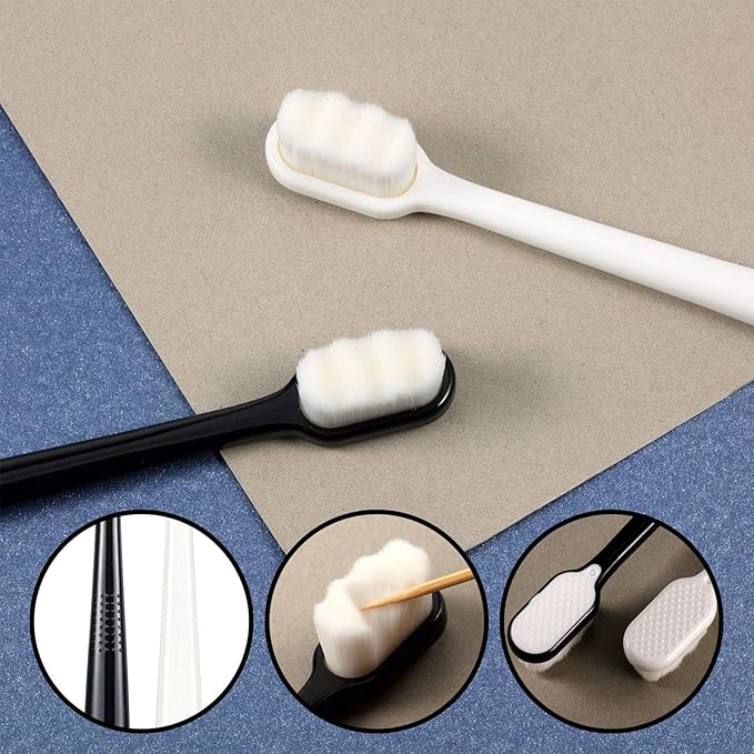 Boao 4 Pieces Extra Soft Toothbrushes for Sensitive Gums with 20000 Micro Nano Bristle for Adult Pregnant Gum Recession Elderly Braces, Protect Fragile Gums(Black, White)