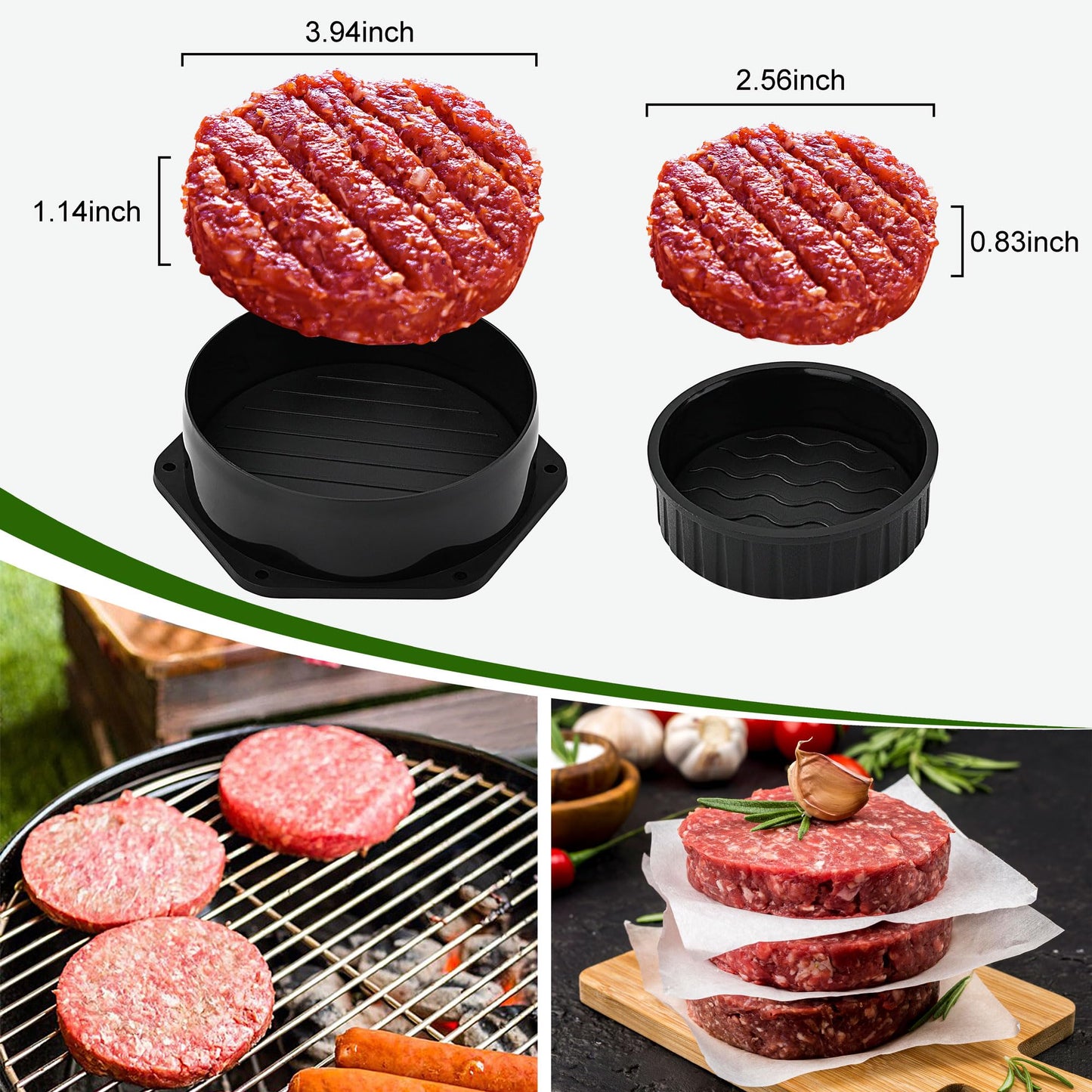 POLIGO Smash Burger Press Kit - 4 in 1 Stuffed Burger Mold, Cast Iron Burger Presses, Sauce Brushes Included - Non Stick Smash Burger Press Set for Grill and Griddle Cooking, Black Round and Rectangle