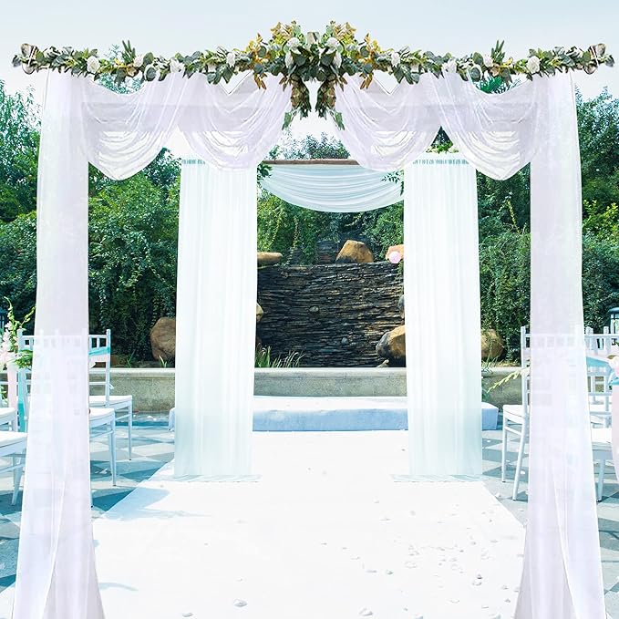 Chyhomenyc White Sheer Scarf Valances for Windows 216 Inch Extra Long, Window Scarf Drapes Rod Pocket Backdrop for Wedding Arch Draping/Party/Canopy Bed/Living Room, 2PC, 18 Feet Length