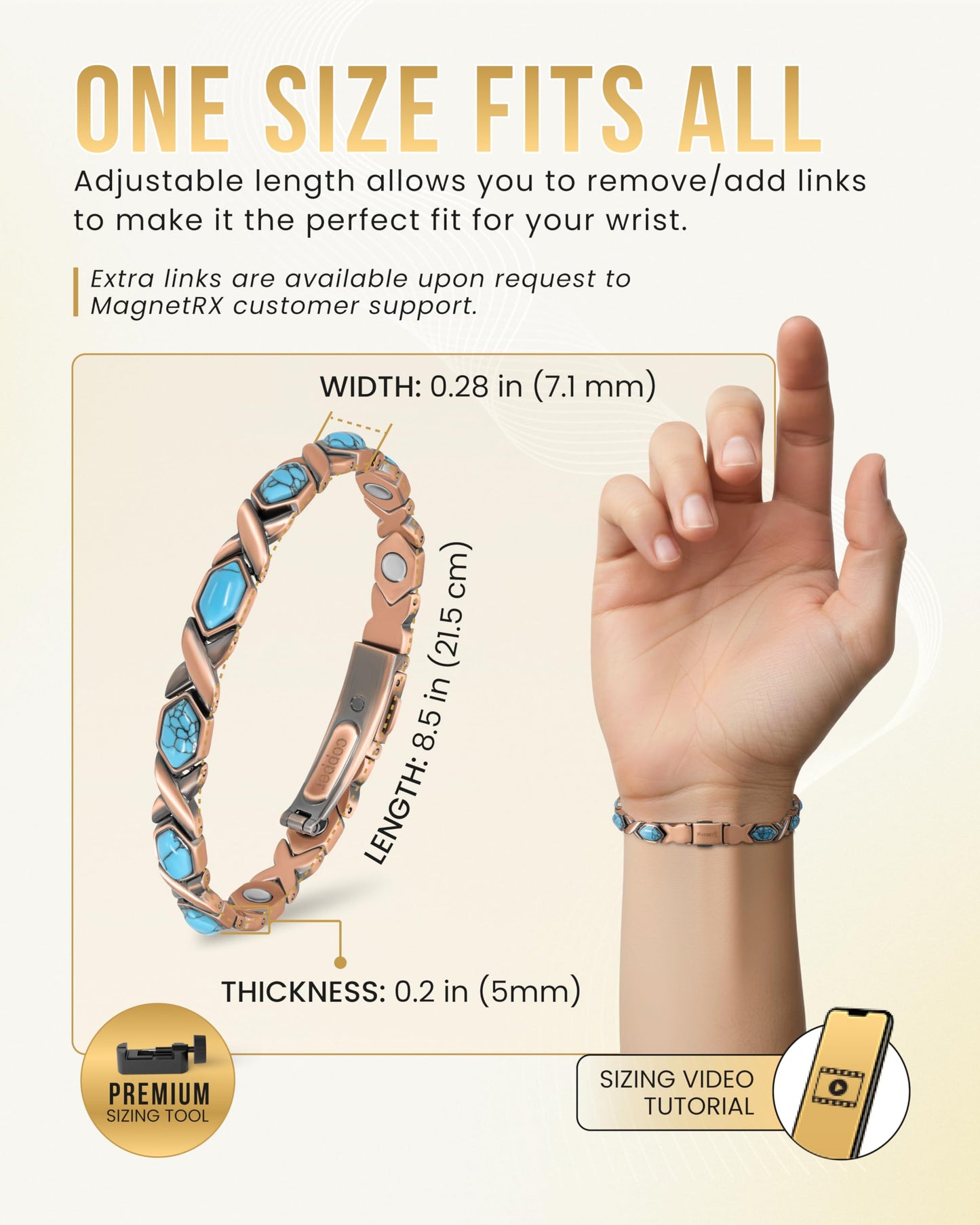 MagnetRX Pure Copper Bracelets for Women – Ultra Strength Copper Magnetic Bracelet with Turquoise Stone – Adjustable Turquoise Bracelet for Women with Sizing Tool (Turquoise XO)