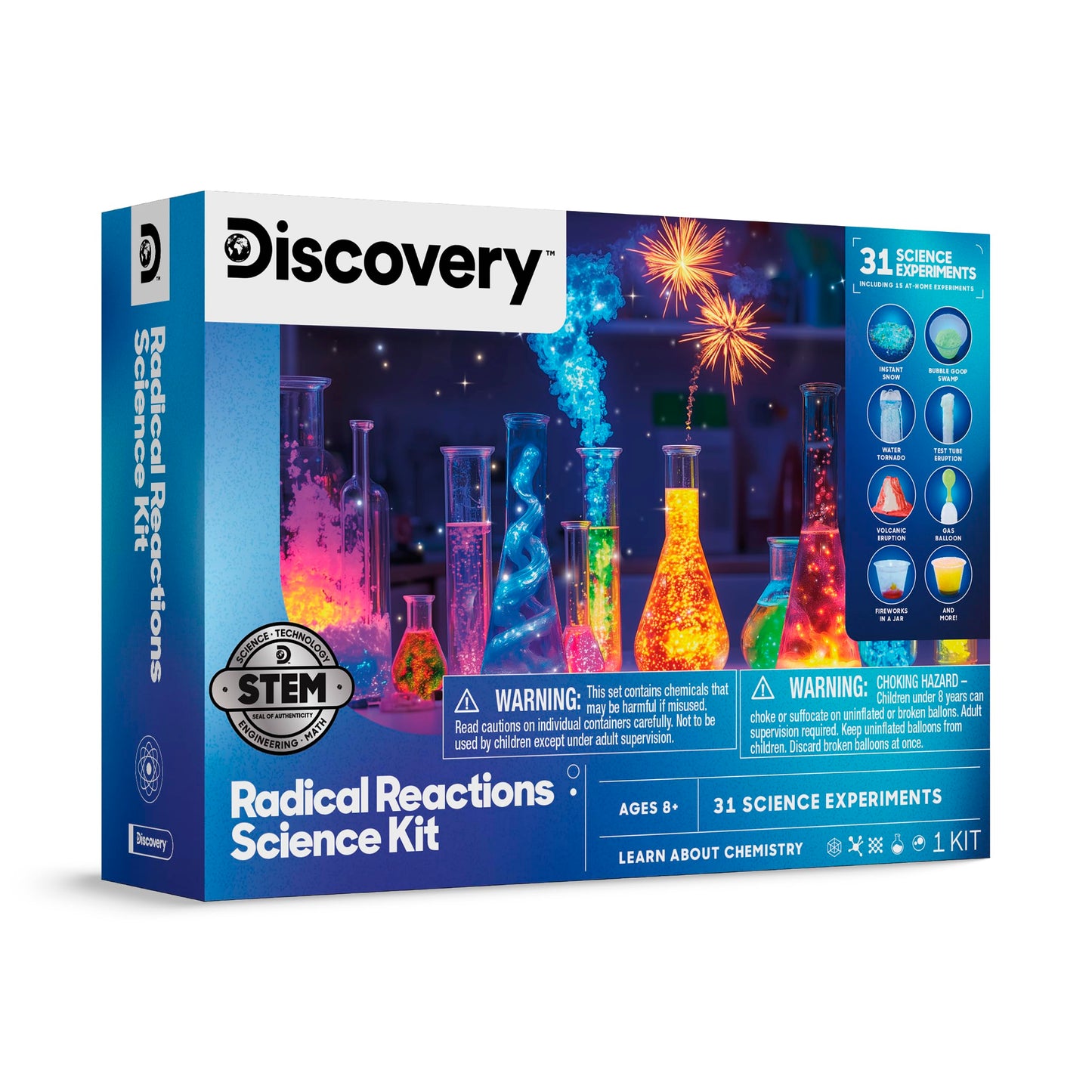 Discovery Radical Reactions Science Kit - 31 Experiments STEM Lab for Kids| DIY Activity Set with Chemistry Tools, Volcano Mold, Instant Snow| Educational Learning Toy| Gift for Boys Girls| Ages 8+