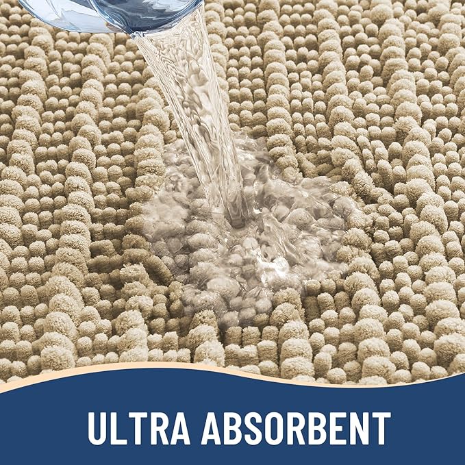 Arotive Luxury Chenille Bathroom Rug Mat, Extra Soft Thick Absorbent Shaggy Bath Rugs, Non-Slip Machine Wash Dry, Plush Bath Mats for Bathroom, Shower and Tub, 47x24, Beige