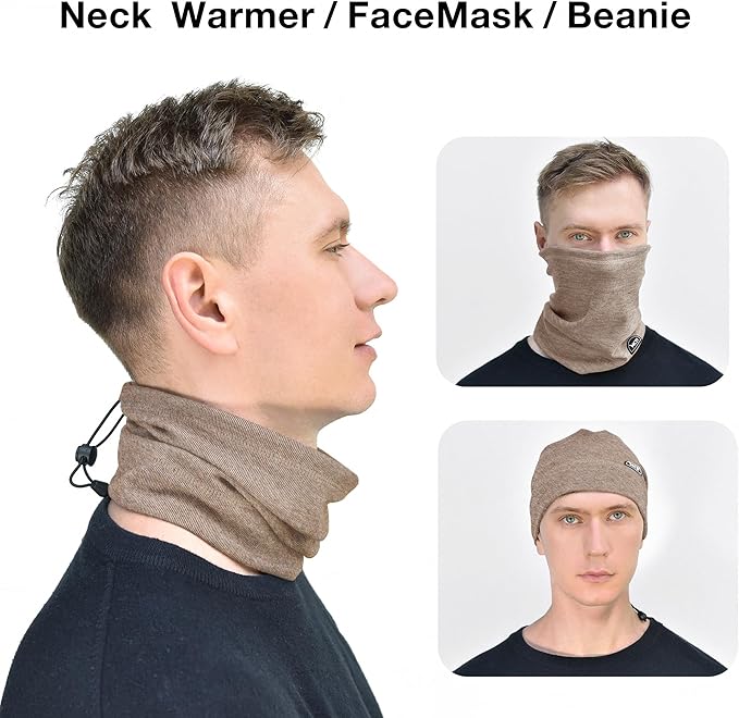 MCTi Neck Gaiter Warmer Winter Fleece Scarves Beanie Hat for Skiing Cycling Elastic Closure