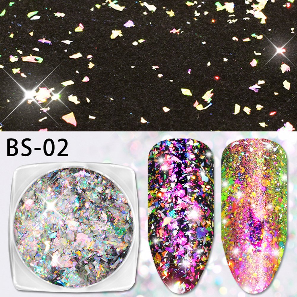 Mesiyun Nail Art Chameleon Sequins Laser Glitter Holographic Flakes Paillette 3D Galaxy Mirror Powder 3 Boxes